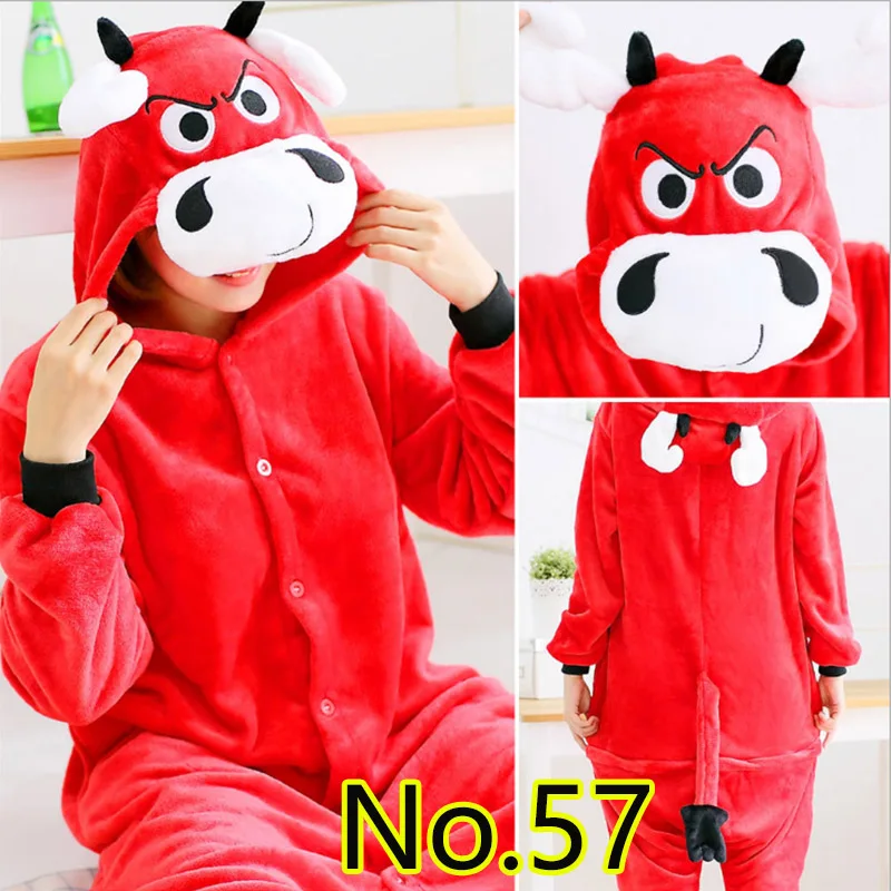 2019 Home Family Red Cow Cool Adulto Nightwear Clothes Onesie Sleepwear Pijama kigurumi Women Pajamas |