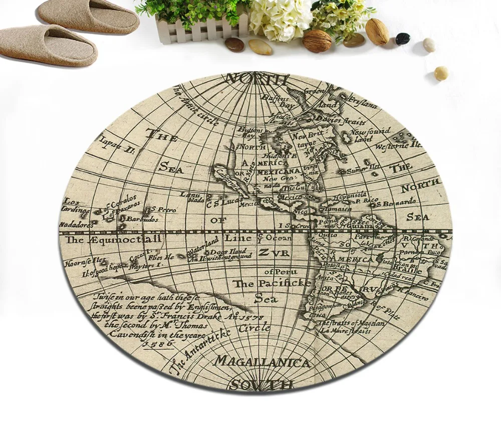 

Круглая напольная подушка для гостиной, коврик для спальни, Нескользящие ковры для ванной комнаты, коврик для двери, земная долгота и широта...