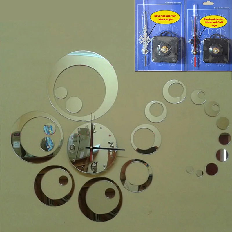 Хит продаж модные круги 3D современные зеркальные настенные часы стикер часов