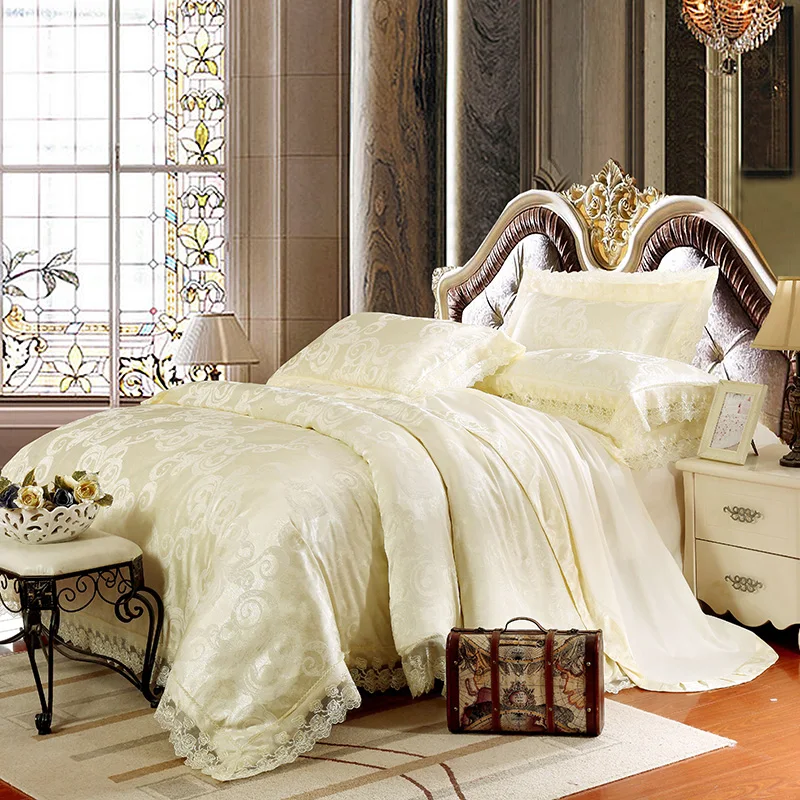 Роскошное кружевное жаккардовое постельное белье синего бежевого серебристого