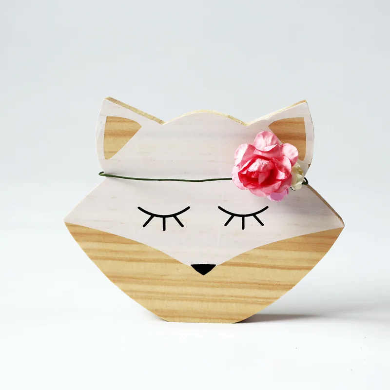 flowe fox Деревянные животные, индийская лиса, кролик, медведь, кошка, деревянная мебель для рукоделия, игрушки для детской комнаты, аксессуары для скандинавских декораций, реквизит для фотосъемки - Цвет: flowe fox