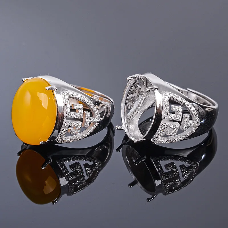 MeiBaPJ 13*18 Real Natural Chalcedony Gemstone Men Ring or Empty Support 925 Sterling Silver Fine Wedding Jewelry | Украшения и