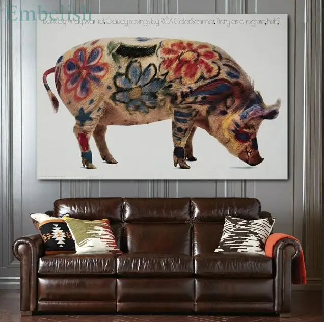 as picture Embelish Pig с красочными цветами от Andy Warhol HD печать картина картины для гостиной картины интерьерные Плакаты для спальни - Цвет: as picture