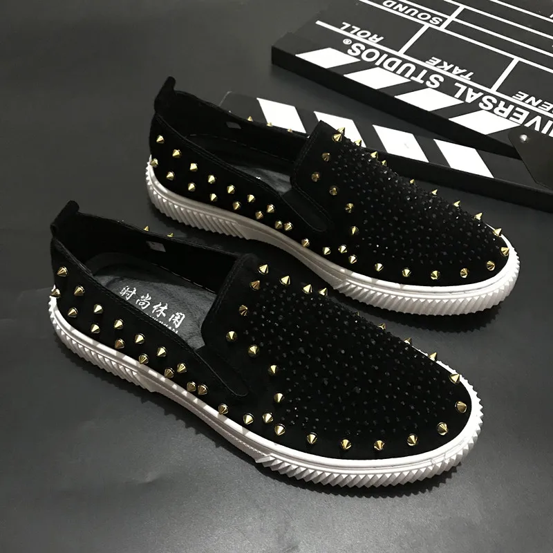 B-99 Red Black white Bottom Fashion Silver Rivet loafers Spikes Casual Dress Glitter Smoking Slipper Men shoe | Обувь