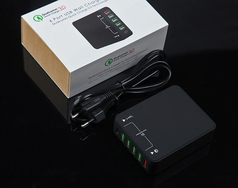 USB Зарядное устройство, 60 Вт QC 3,0 Тип для настольных ПК с Зарядное устройство: 6-Порты и разъёмы зарядка через usb станции, Зарядное устройство концентратор, несколько USB Зарядное устройство для смартфонов