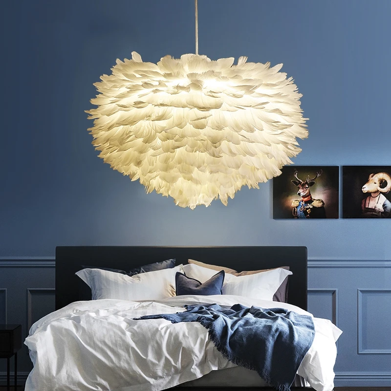 

LukLoy Nordic Romantic LED Pendant Lights Simple Creative Feather LED Pendant Lamp Kids Room Bedroom Foyer Drop Hanging Lighting