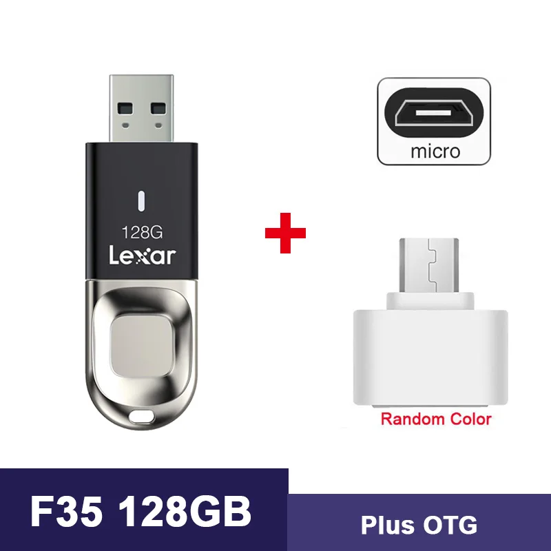F35-Plus-OTG Горячая Распродажа, Lexar, флеш-накопитель USB 3,0, Распознавание отпечатков пальцев, флешка F35, карта памяти, 128 ГБ, флешка для ноутбука, настольного компьютера - Цвет: F35-Plus-OTG