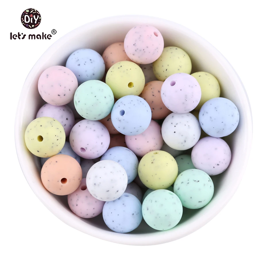 

Let's Make Baby Teether Rattle 100PC 15mm Silicone Sesame Candy Colors Round Beads Nursing Necklace Chewable Silicone Beads