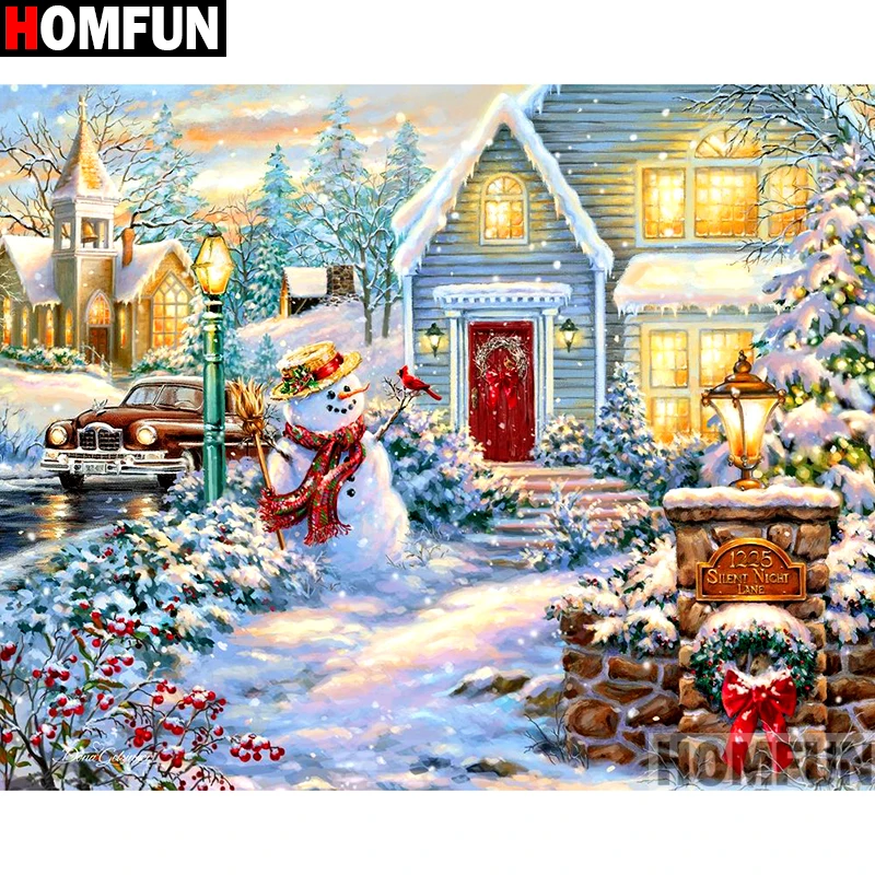 Алмазная 5D Вышивка HOMFUN A11708 картина Дом Снеговик с полными квадратными/круглыми