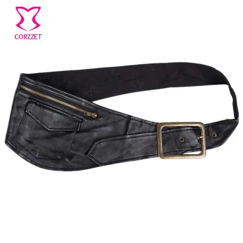 Черная кожаная поясная сумка с карманом винтажные корсеты и бюстье сексуальный