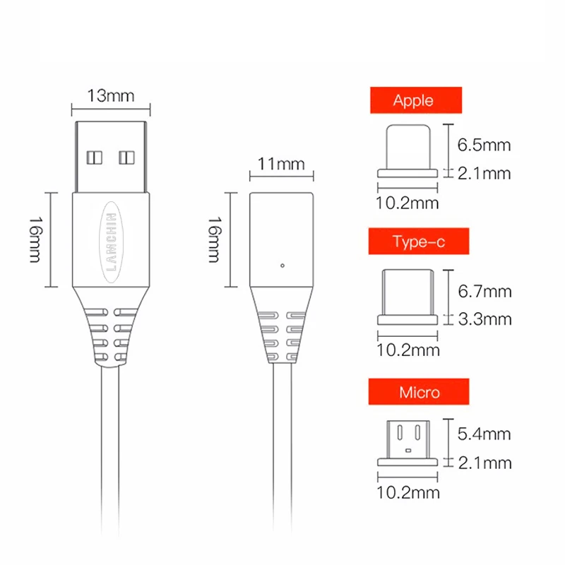 Cabezal de carga de tel&eacute;fono magn&eacute;tico para iPhone, aleaci&oacute;n de Zinc, Micro USB, im&aacute;n de datos tipo C, 100 Uds., venta al por mayor-4