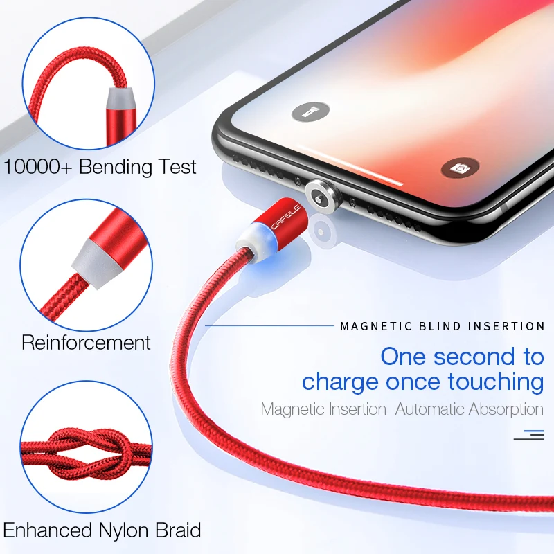 CAFELE 100 см Магнитный USB кабель Micro Type C зарядный нейлоновый провод светодиодный свет
