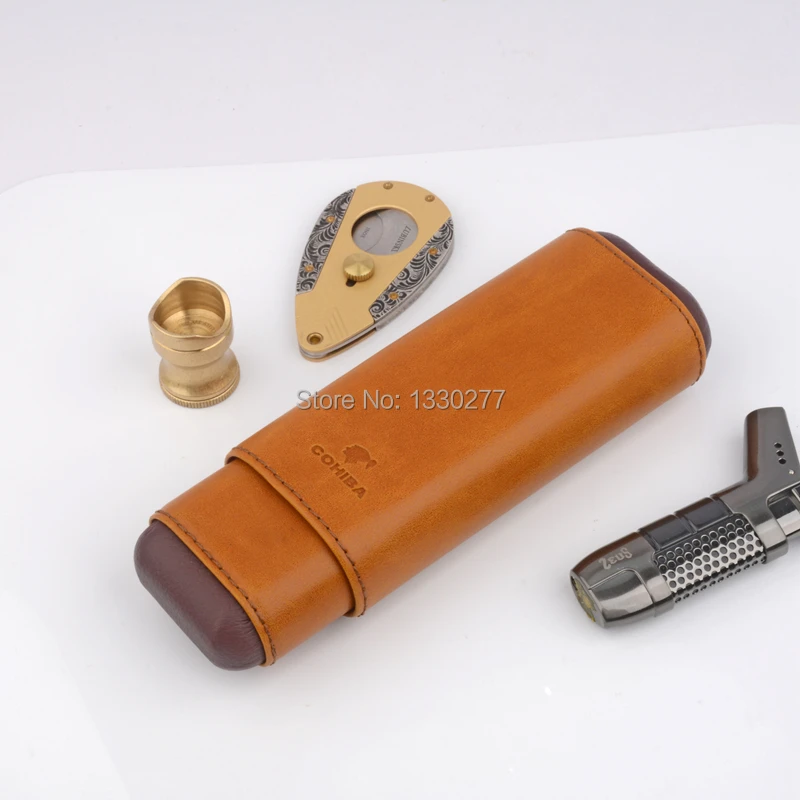 COHIBA кедровый деревянный ящик для сигар коричневый Crazy Horse текстурный узор Кожаный Портсигар подходит 2 пальца до 54 колец сигары