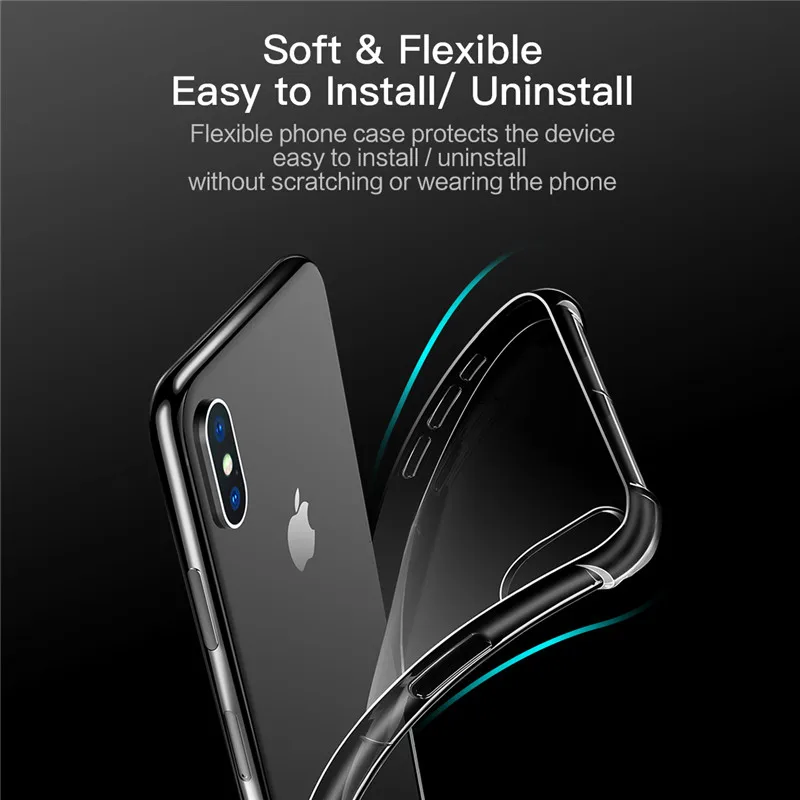 ROCK Ультратонкий прозрачный силиконовый мягкий ТПУ чехол для iPhone X XS Прозрачный