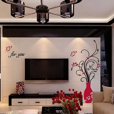 3D Vase Flower Tree Plastic Wall Sticker Home Room TV Decor Vinyl Decal Mural | Дом и сад
