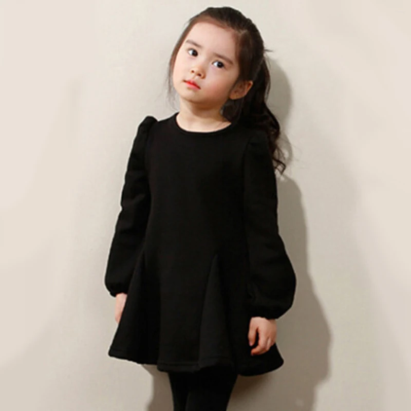 Платье для маленьких девочек осенне-зимняя одежда повседневная однотонная
