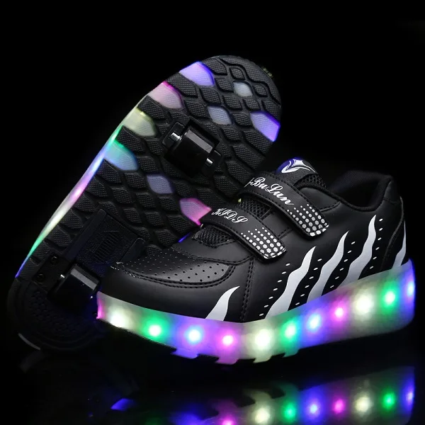 Heelies/легкие кроссовки с двумя колесами для мальчиков и девочек; повседневная обувь на роликах для девочек; Zapatillas Zapatos Con Ruedas - Цвет: 028 Black