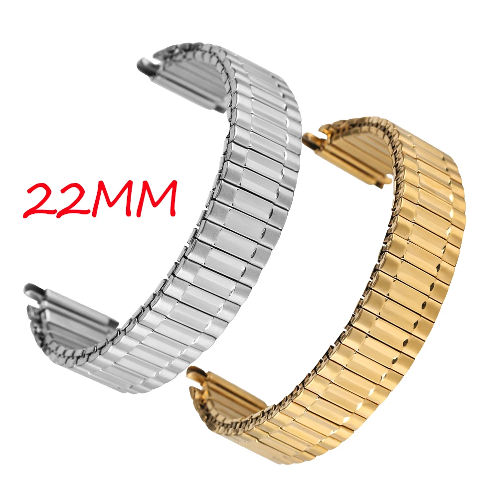

22MM Silver/Golden Stainless Steel Watch Strap Adjustable Watches Band Bracelet Stretchable Length None Buckle Wristwatch Strap
