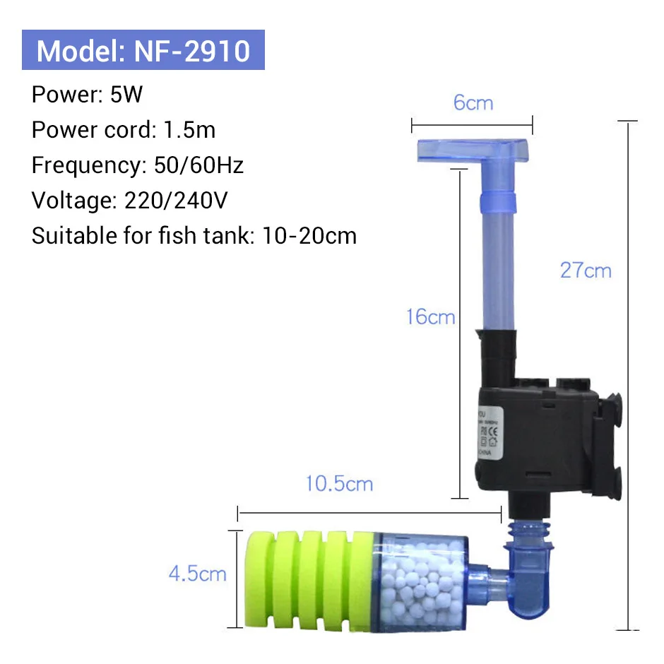 NF-2910 NICREW Губчатый Фильтр для аквариума с погружным водяным насосом и биохимическим губчатым фильтром для циркуляции воды - Цвет: NF-2910