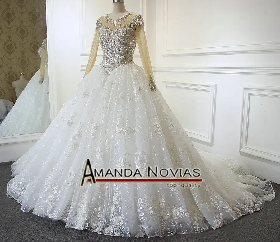 Новое поступление роскошное свадебное платье с длинным рукавом бусинами и