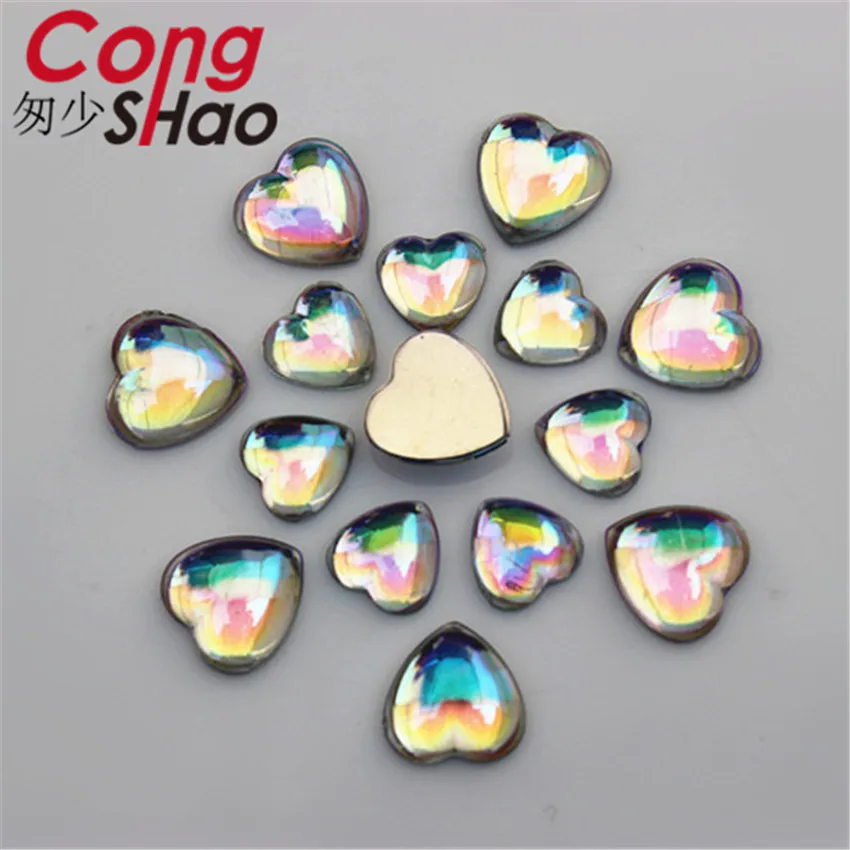 Cong Shao 200pcs 8mm/10mm AB Clear Heart Shape Acrylic Rhinestone Crystal Strass Flat back Beads Diy Bride Dress Clothes CS77 | Дом и сад