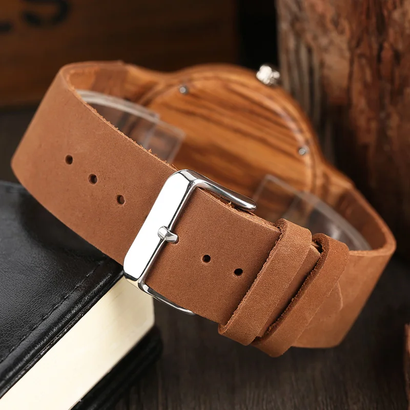 Часы из натурального бамбукового дерева с ремешком натуральной кожи креативный