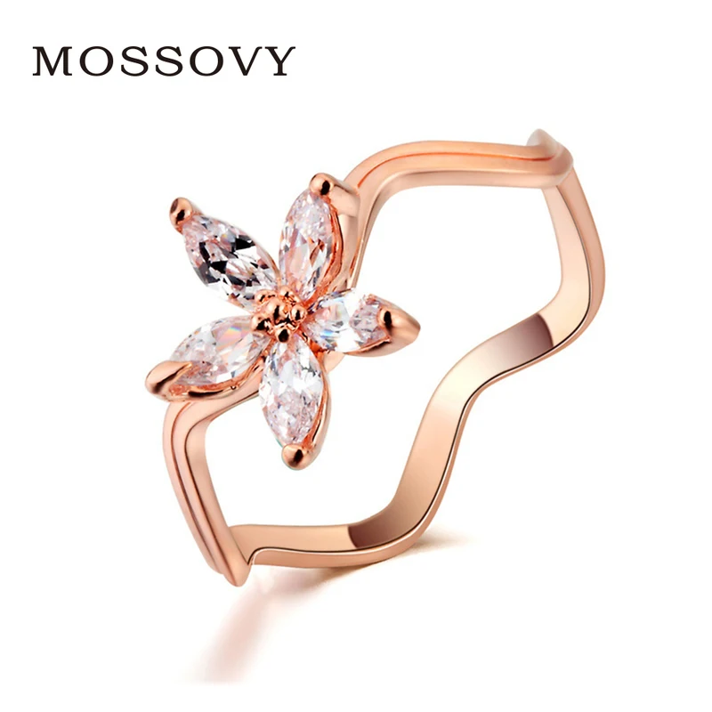 Женское кольцо Mossovy простое с цветами и стразами изысканные аксессуары для
