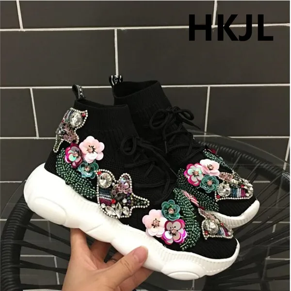 HKJL/Популярные эластичные носки с логотипом; Новинка года; сверхпрочная модная обувь с высоким берцем; Повседневная Уличная обувь
