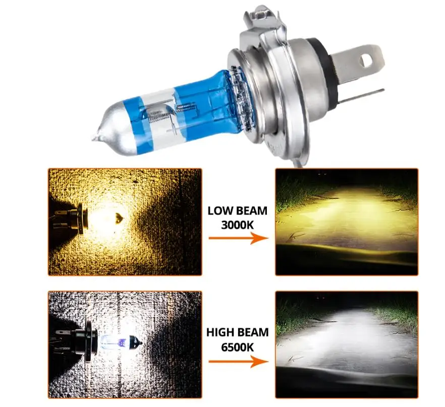 Two-color light-55W Foxcnsun 1 шт. супер белая галогенная лампа H4 H7 12 В 55 Вт 100 Вт 4300 К 2700 к 6500 к кварцевое стекло автомобильный головной светильник лампа мотоциклетный светильник - Испускаемый цвет: Two-color light-55W