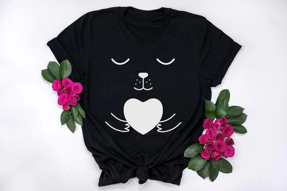 Футболка женская хлопковая с принтом love dog cat heart | Женская одежда