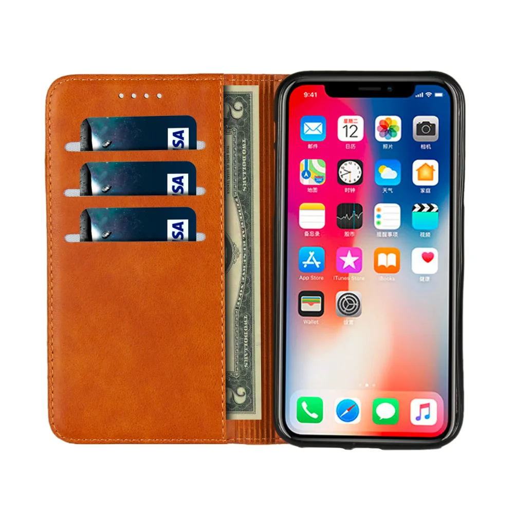 Роскошный чехол-книжка для Apple iPhone X XS XR MAX 6 6s 7 8 Plus Ультратонкий из искусственной