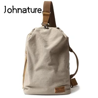 johnature 2021 new vintage waterproof canvas bag leisure outdoor men crossbody bags fashionable portable chest bags