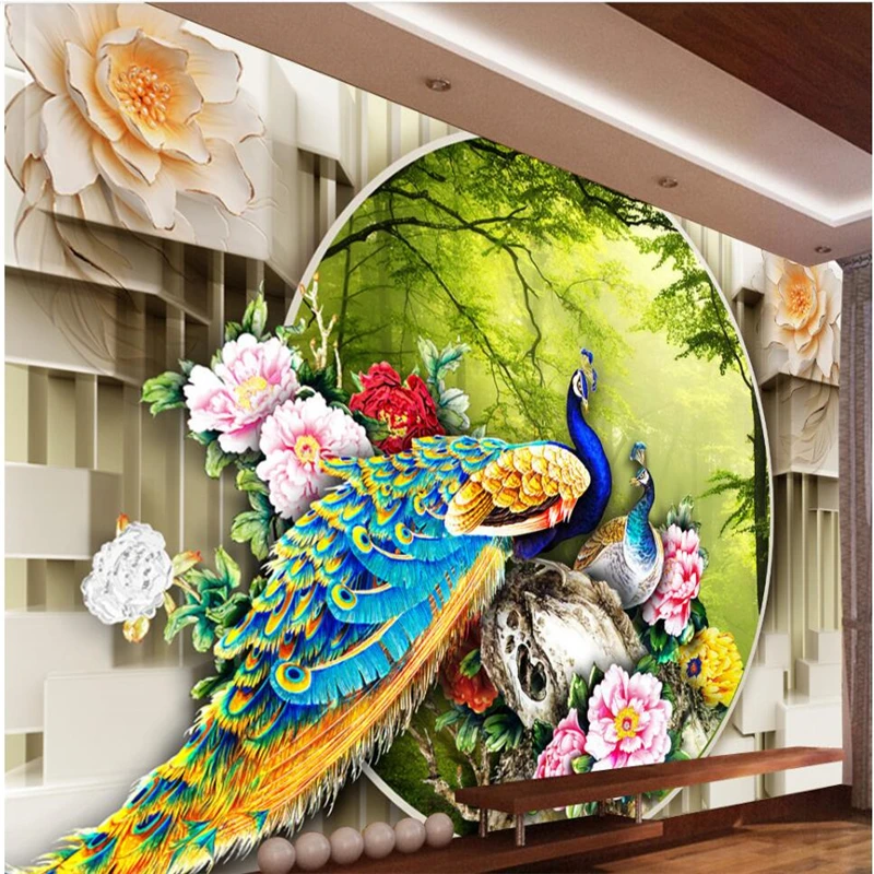 

3D ТВ фон с павлиньим садом, Большое Настенное панно на заказ, зеленые обои, Papel de parede para quarto