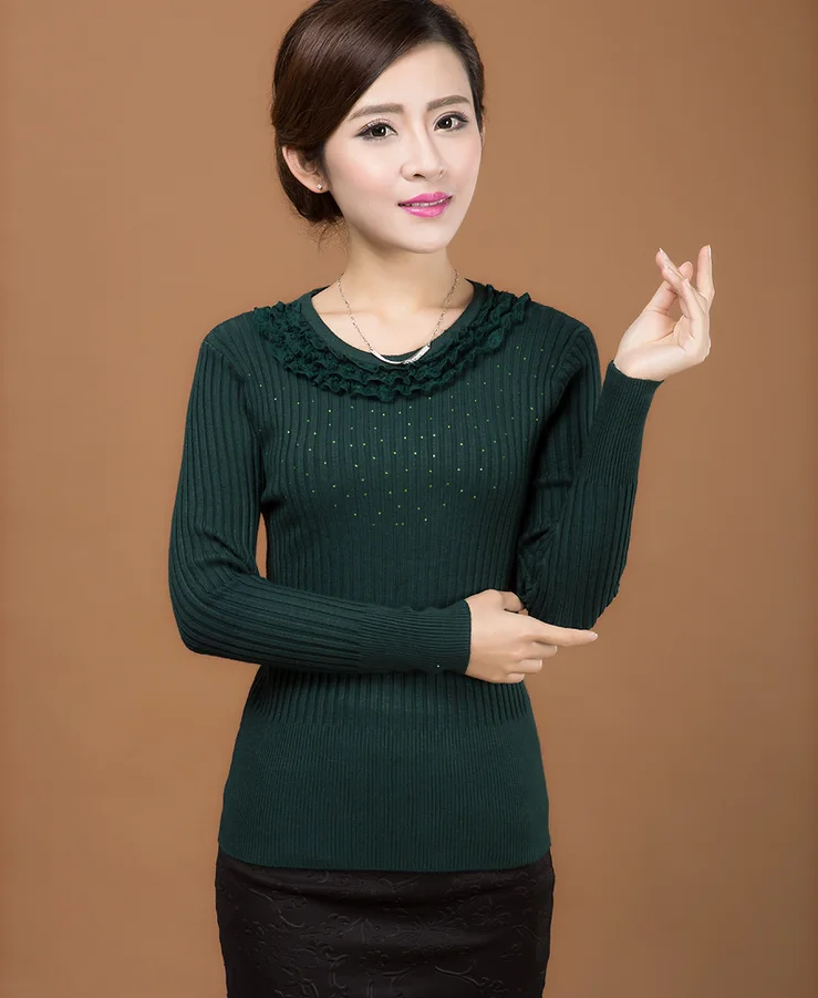 Autumn Winter Pullover Kniting Sweater Women Female Solid Color Slim Elastic Middle-Aged Jumper T332 | Женская одежда
