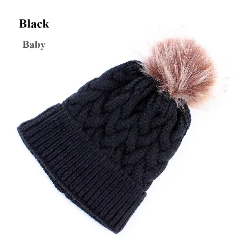 black hat Новинка года; Зимняя Вязаная Шапка-бини для девочек; детская теплая шапка с меховым помпоном; вязаная шапка с помпонами; мягкая Лыжная Шапка; модный Рождественский подарок - Цвет: black hat