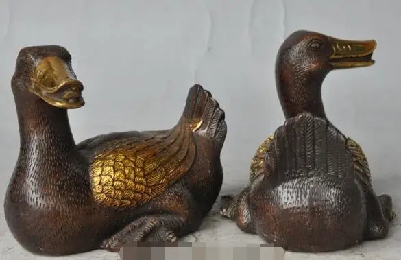 S6128 знак Китайский Фэншуй животное бронзовая позолоченная утка утки