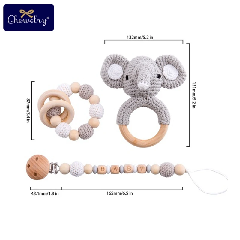 Elephant Set 4 1 комплект/3 шт., детский деревянный прорезыватель, детская коляска, Детские Силиконовые Бусины, погремушка, Детская пустышка, зажим для соски, цепочка для коляски, игрушки - Цвет: Elephant Set 4