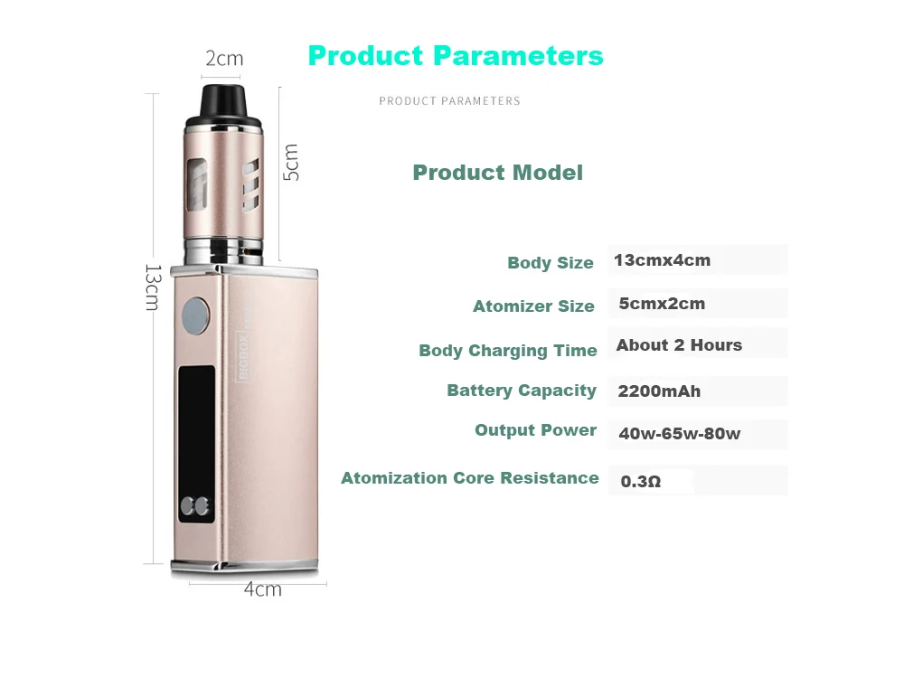 Электронная сигарета Vape 80 Вт комплект 2200 мАч батарея 22 мм распылитель 0.3ohm катушка большой дым для испарителя кальяна электронная сигарета