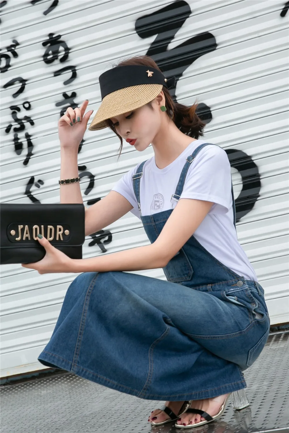 Harajuku длинная джинсовая юбка женская весна лето передний карман задний разрез прямые джинсы комбинезоны повседневные Большие размеры комбинезон