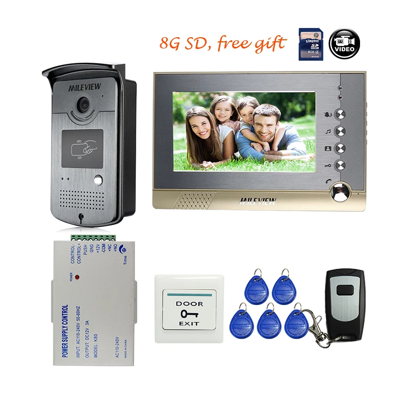 Бесплатная доставка Бренд 7 &quotцветной экран видео домофон система записи + 1 RFID