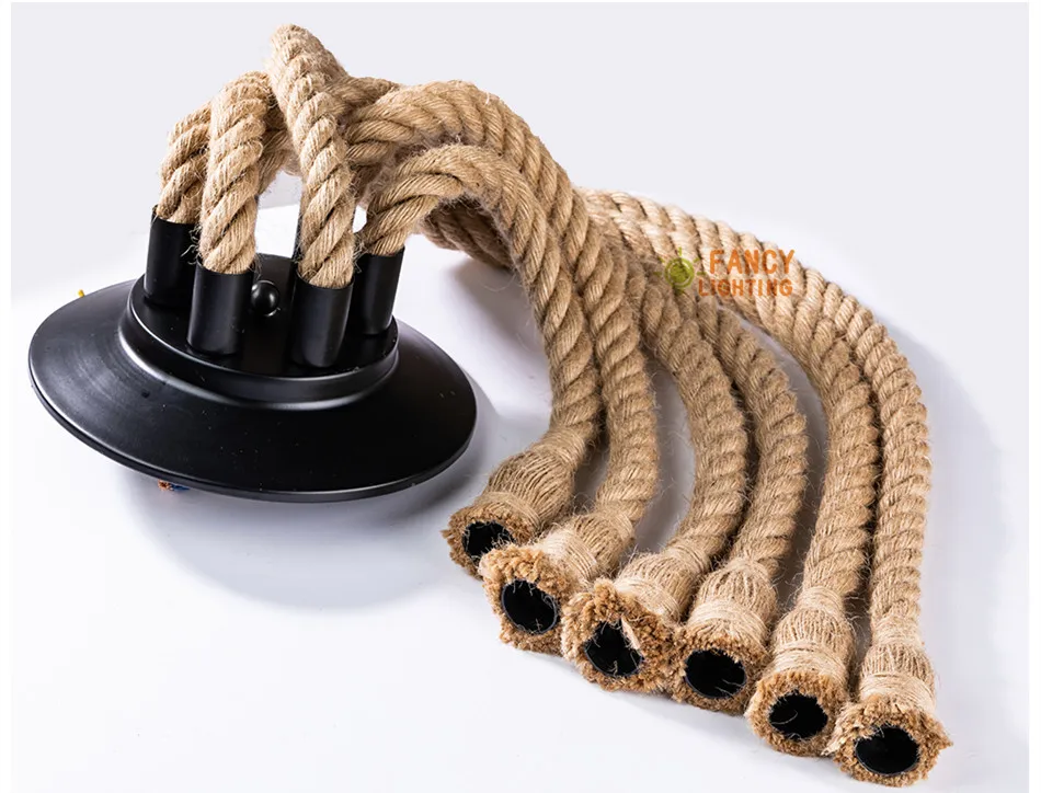 6 Heads chandelier Винтажный подвесной светильник из пеньковой веревки с 1/6 головкой E27 1 м, подвесной светильник с алюминиевым патроном, промышленный подвесной светильник, светильники - Цвет корпуса: 6 Heads chandelier