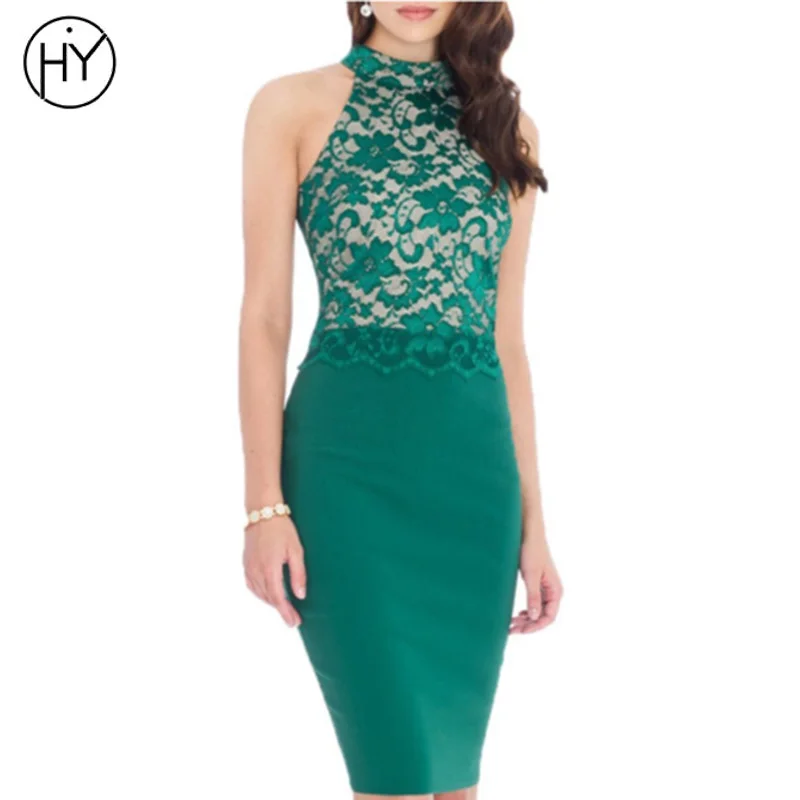 Women Bandage Dress Black Lace Office Lady Patchwork Sleeveless Summer Party Dresses 2018 New Arrival | Женская одежда