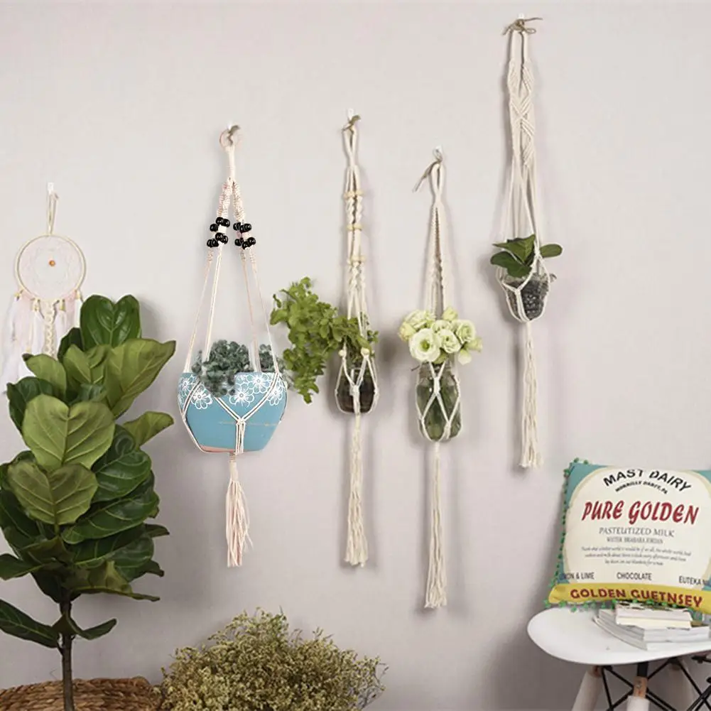 Boho натуральная подвесная корзина льняная веревка Настенная сумка цветочный