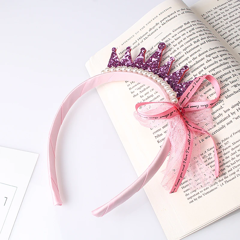 Обручи для волос девочек с жемчужинами и кружевным бантом корона принцессы