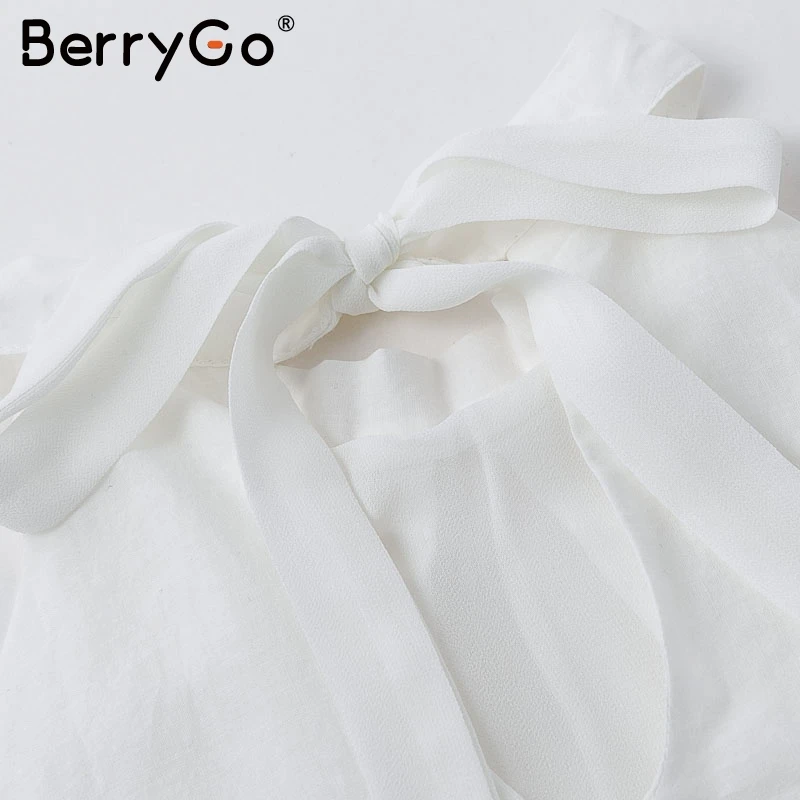 BerryGo Sexy со стоячим воротником летние белые на бретелях женщин Винтаж без рукавов