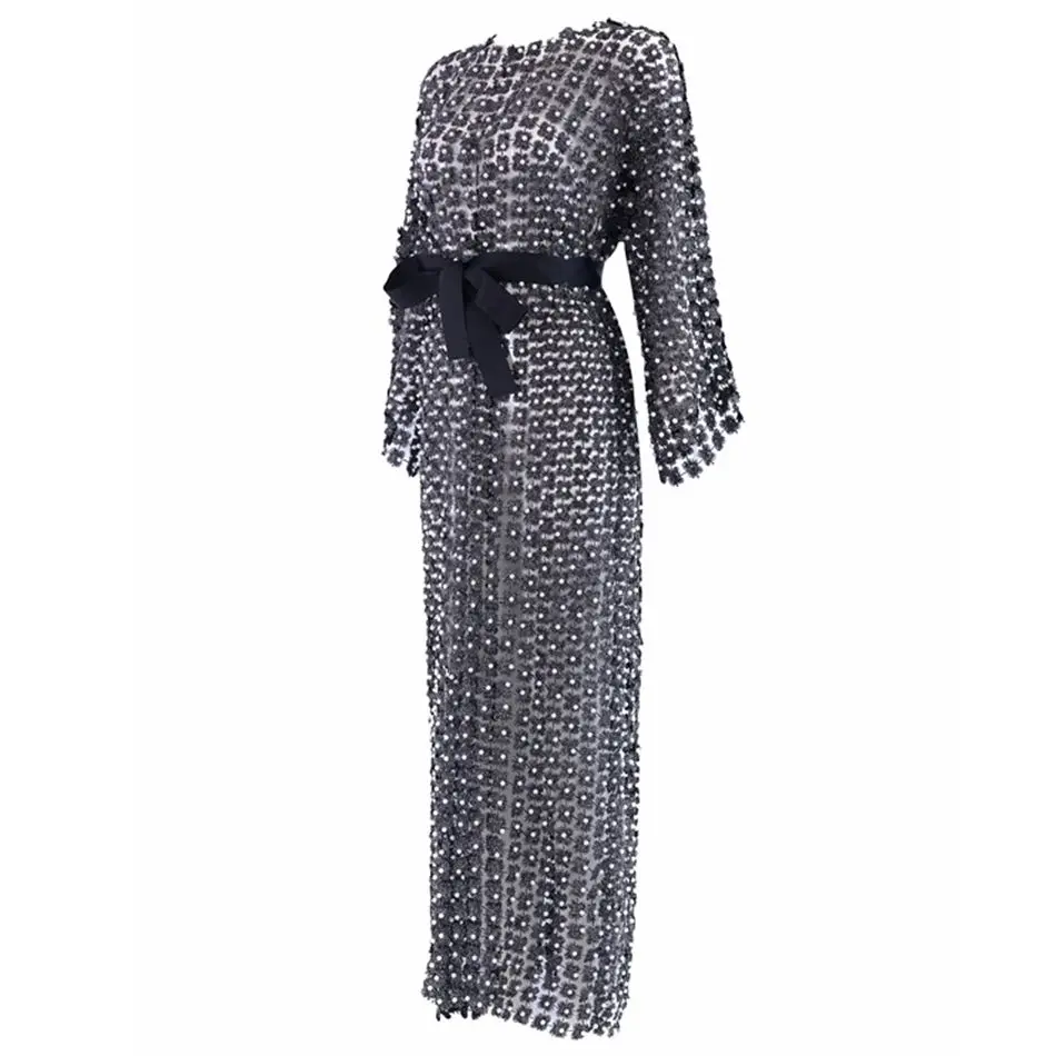 New Summer Celebrity Party Women Dress Long Sleeve O-Neck Belt Sexy Night Out Club Maxi Vestidos | Женская одежда