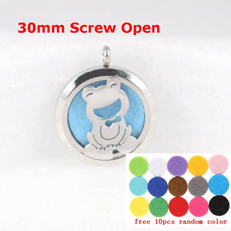 

30mm Frog Diffuser Locket Stainless Steel Essential Oil Diffusing Necklace Perfume Locket Pendant With Free Pads and chain