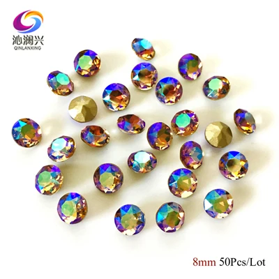 Round shape 8mm Супер красота мелкий дым Райский цвет K9 стекло Кристалл 3D дизайн ногтей камень, остроконечные Rhinstones для diy 50 шт./лот - Цвет: Round shape 8mm