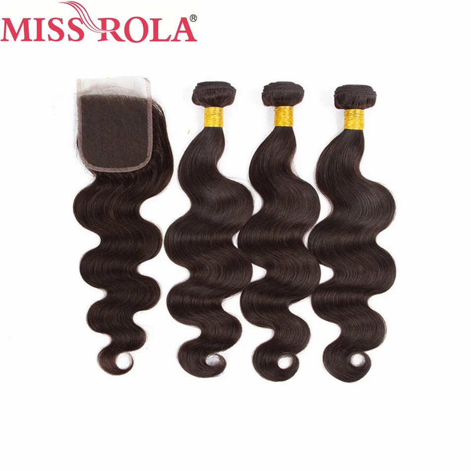 Miss Rola волосы бразильские объемные волнистые ткачество 3 пряди с закрытием #2 цвета