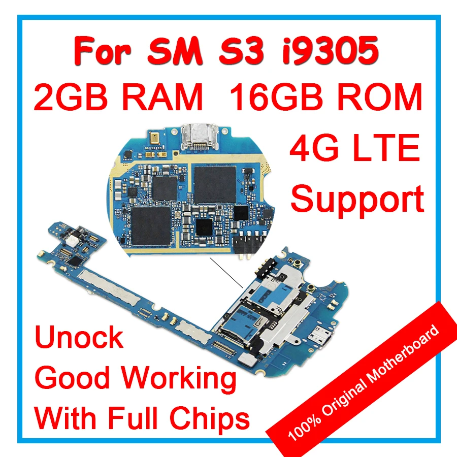 Для samsung Galaxy S3 i9305 разблокированная Европейская версия оригинальная материнская плата с чипами 16 Гб основная логическая плата ОС Android